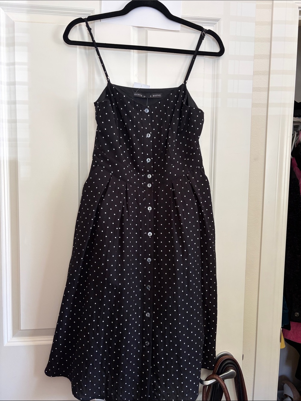 HYFVE Black Polka Dot Button-Front Midi Dress
